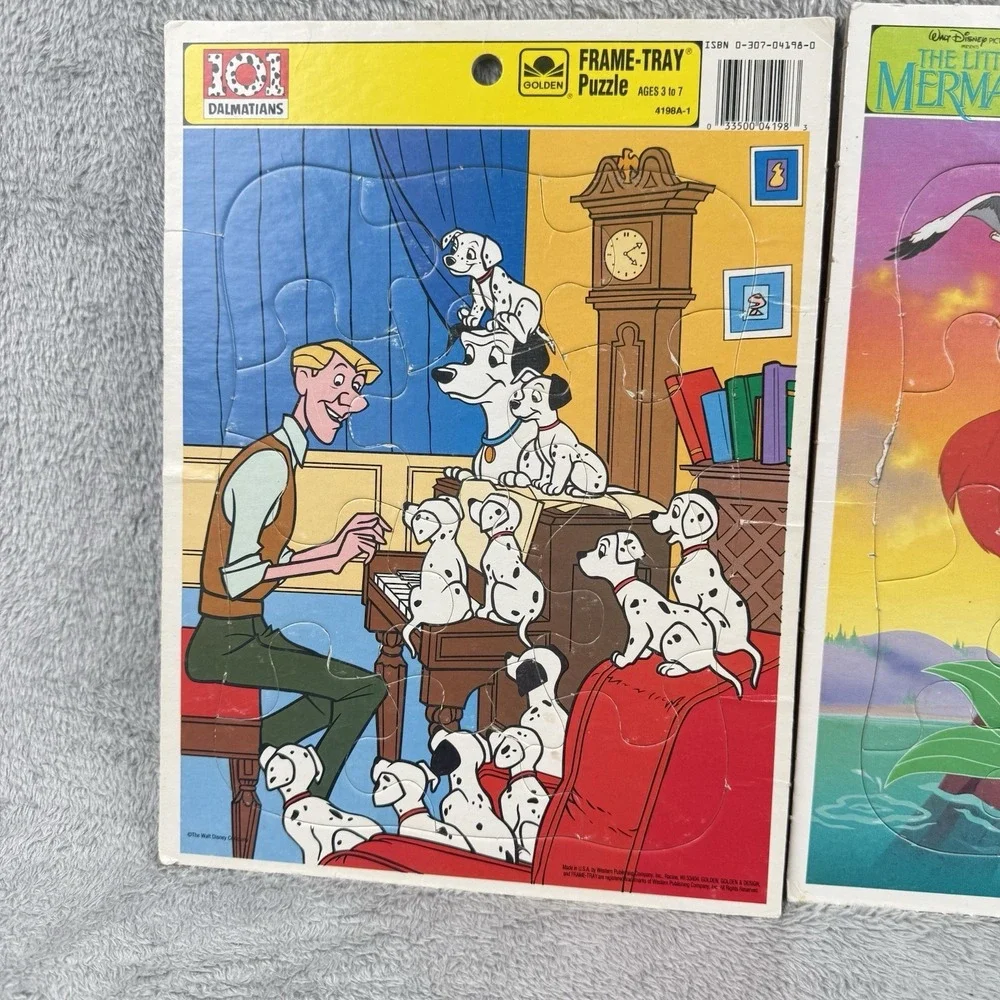 Lot of 2 Disney Frame Tray Puzzle Golden 101 Dalmatians & Little‎ Mermaid 1990s